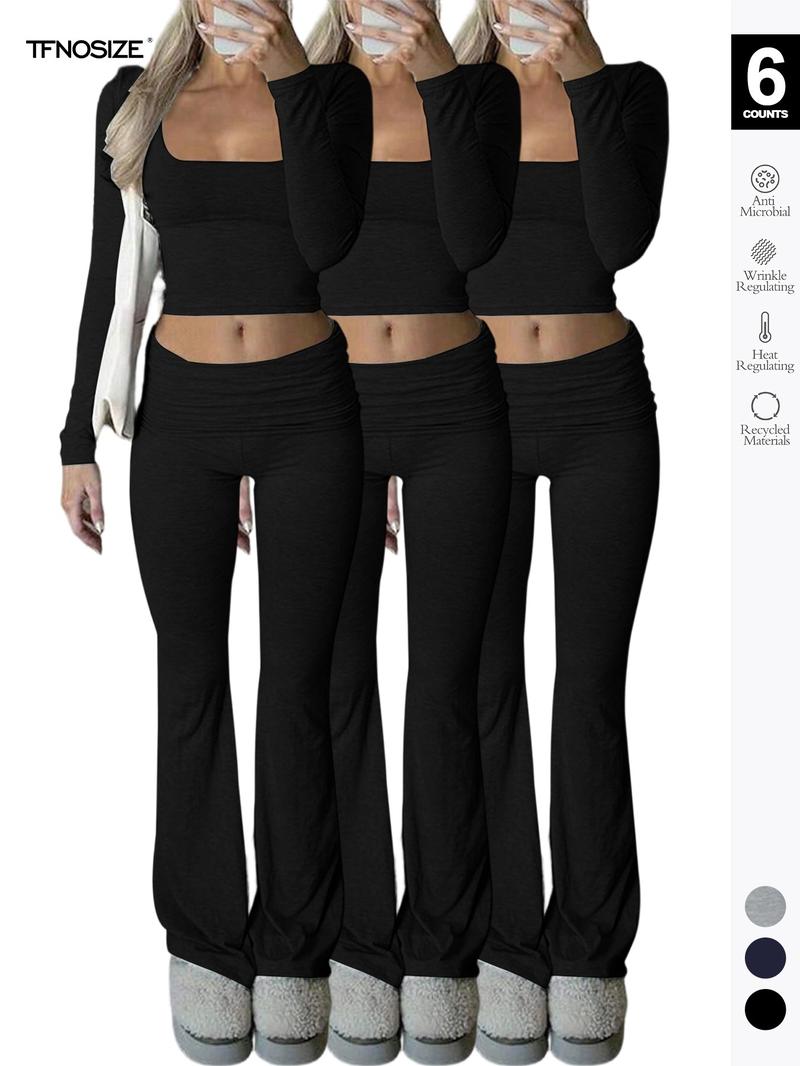 Women's 2-Piece Loungewear Set, Sexy Slim Fit, All-Season Comfort, Moderate Fabric, Ideal for Daily & Fitness, Plain Style