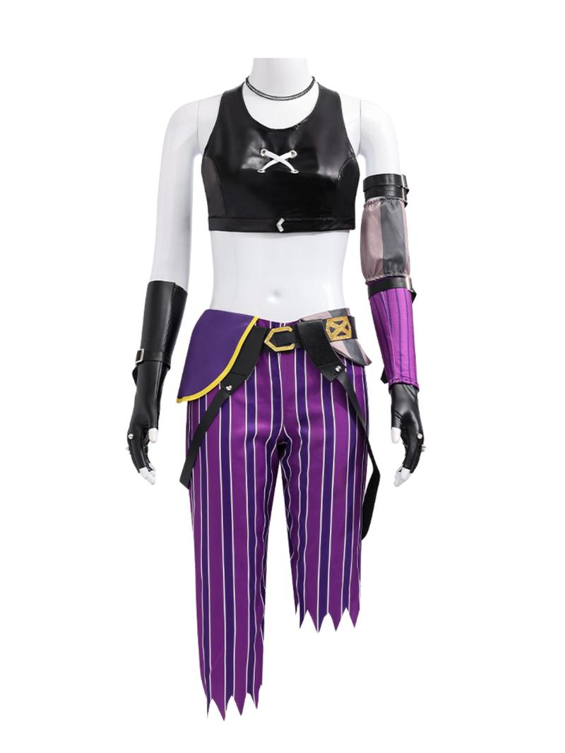 Anime Lol Arcane Role-Playing Costume for Women, Crit Loli Jinx Set, Perfect for Halloween Carnival, Geometric Pattern, Slim-Fitting