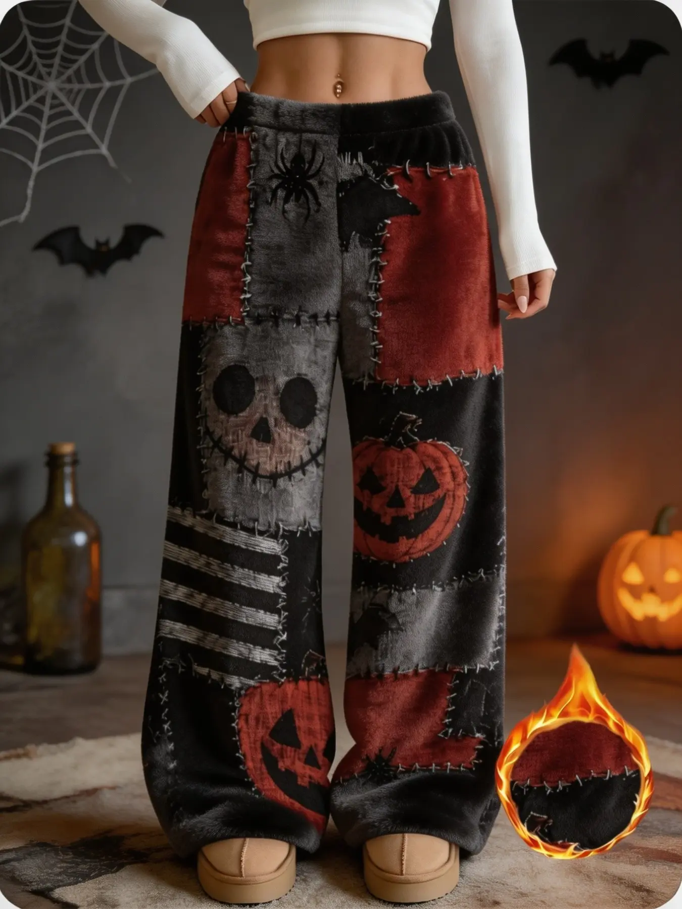Women's Halloween Sleep Pants, Cozy Ghost Pumpkin Print, Soft Comfortable, Casual Loose-Fit, Perfect for Home & Outdoors