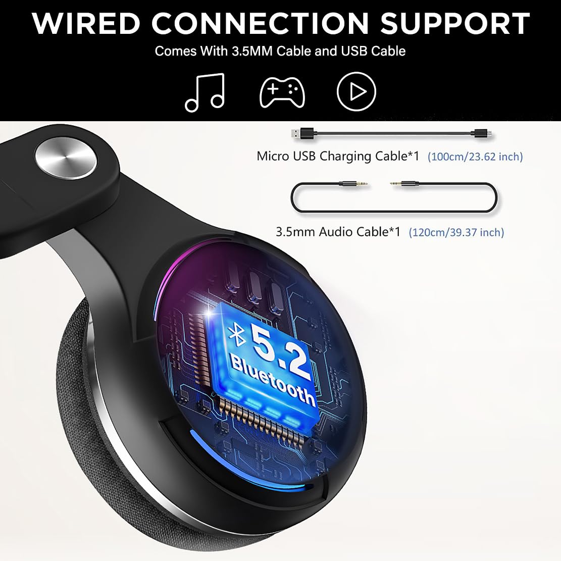 【Premium Gaming Headset】48 Hrs Working Time headphones Audio  Electronic headphones gaming earbuds, Wireless Headset with Microphone for PC, Bluetooth Headset with Noise Canceling Microphone & HI-FI Stereo Sound, USB Wireless Headset for Laptop