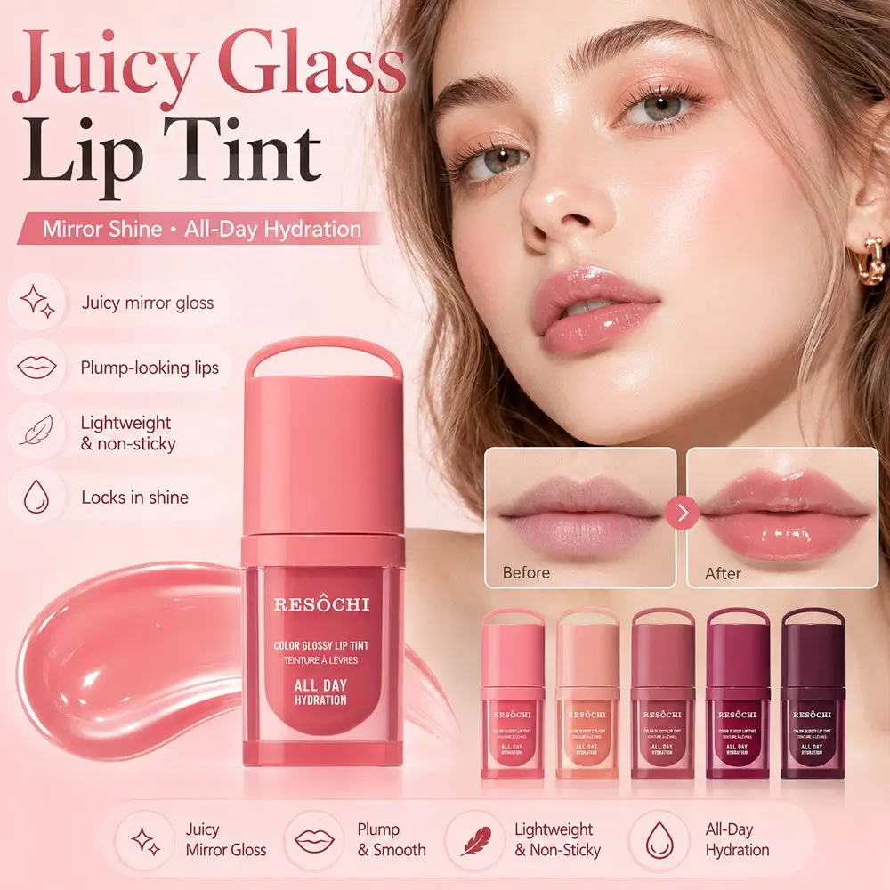 Resochi 4.5g Water Gloss Lip Glitter, Low Saturation, Clear Atmosphere, Moisturizing, Brightening, Suitable for Natural Makeup, Morning Commute, Korean Style