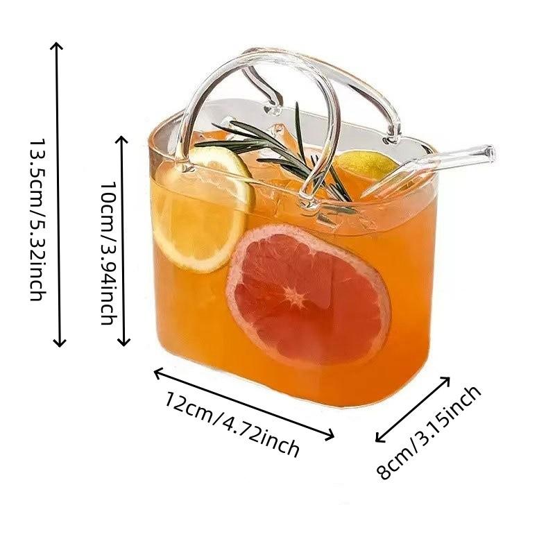 1 Count Glass Purse for Drinks, Stylish Drinkware,Unique Thick Wine Glasses Gifts ,Fish Bowl Vase,Creative Drinking Glass for Fruit Juice,Tea,Coffee,Flowers,Unique Wedding Anniversary or Birthday Gift