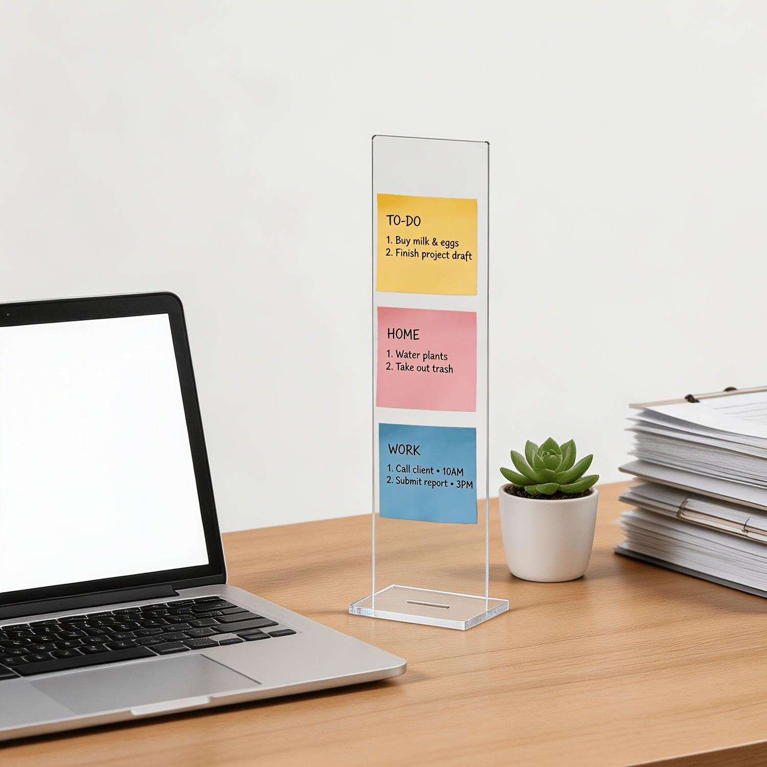 Detachable Transparent Acrylic Memo Board with Stand, Computer Screen Memo Clip, Message Board, Office Desktop Accessory