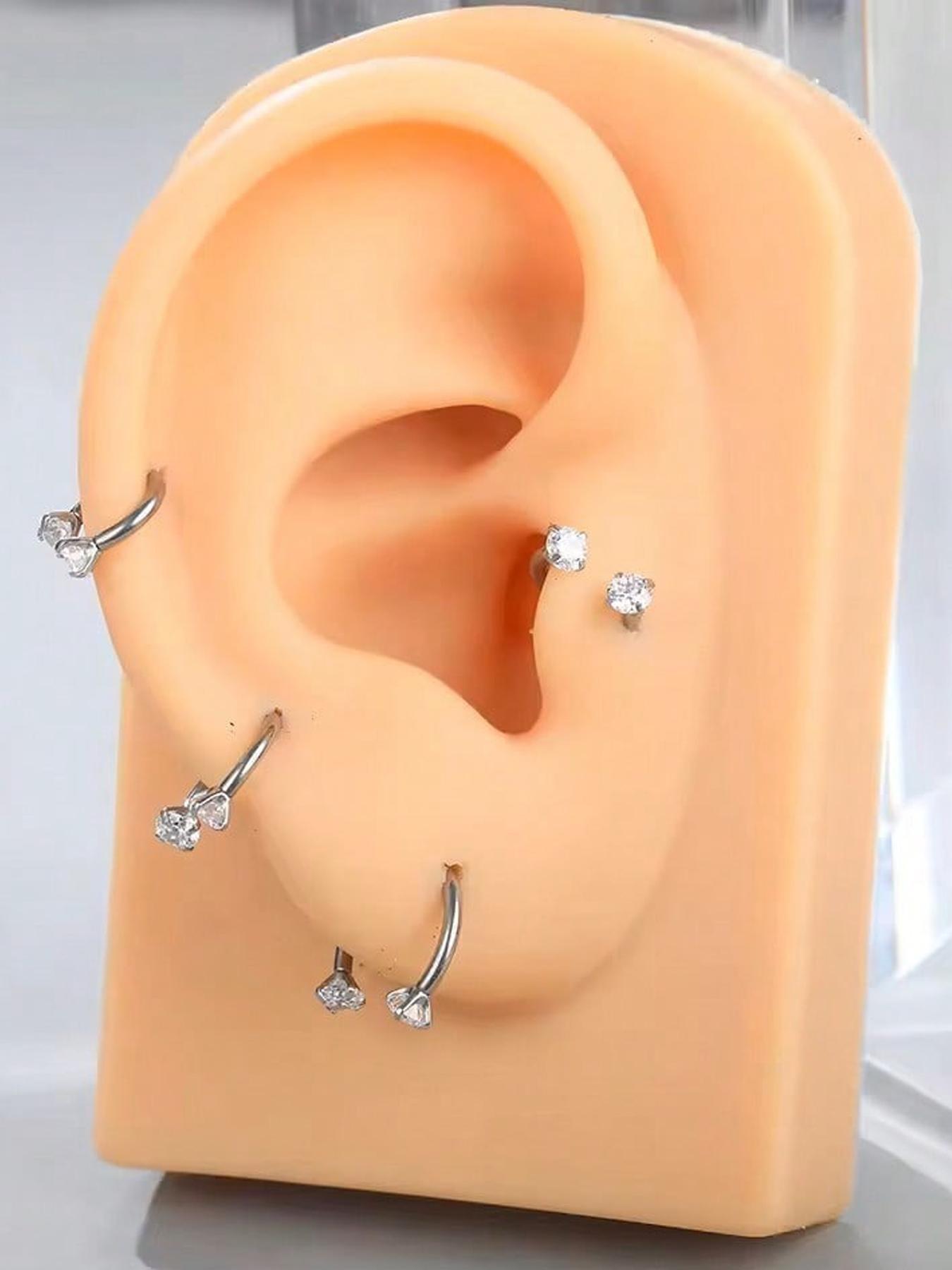 6pcs Heart Star Cz Horseshoe Nose Rings, Internal Threaded Stainless Steel 18gauge 8mm Hoops, Ideal for Nose, Cartilage, Tragus, Helix & Lip Piercings, Nose Piercing Jewelry, Body Jewellery