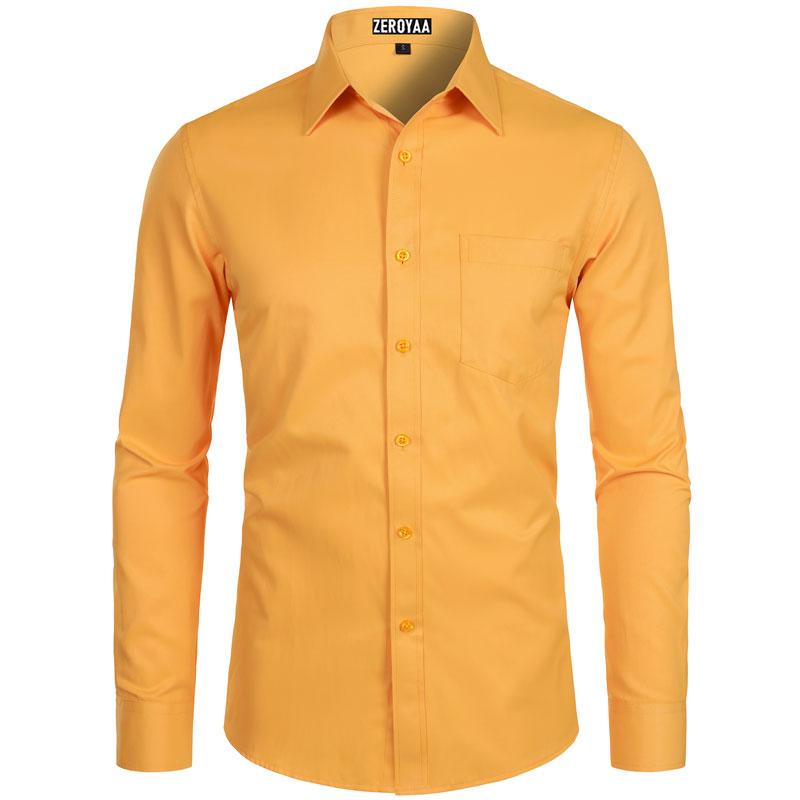 Zeroyaa Men's Long Sleeve Button Up Shirts Solid Slim Fit Casual Business Formal Dress Shirt with Pocket Menswear Korean summer outfits men funny shirts
