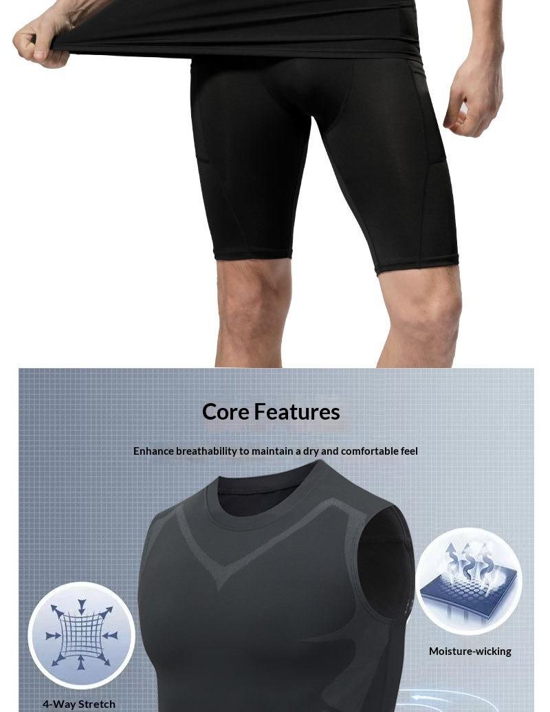 Men's Form-Fit 3PC Sleeveless Solid Compression Sports Activewear Tight Training Vest Set 2026 New Polyester Blend - Standard Sizes, Workout Gear, Bodybuilding Sports Outerwear, Sleeveless Sports Vest