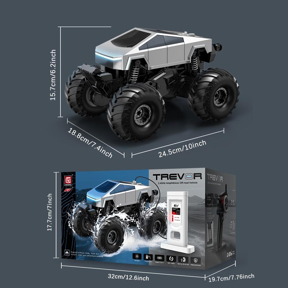 2.4GHz Remote Control Amphibious Off-Road Car, 360° Rotating Large Wheels, LED Lights, High Capacity Battery, Kids Toy, Unisex