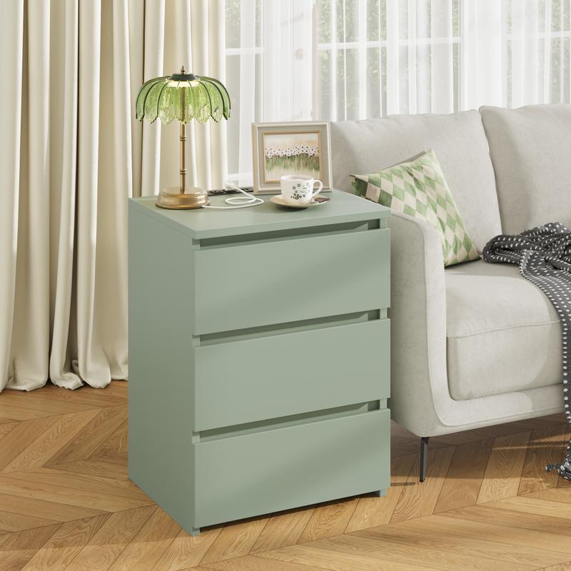 FOTOSOK Nightstad with Charging Station, White Nightstand with 3 Drawers,  Nightstand with USB Ports, Power Outlets, Silent Slides, Wooden End Side Table Bedside Table for Bedroom