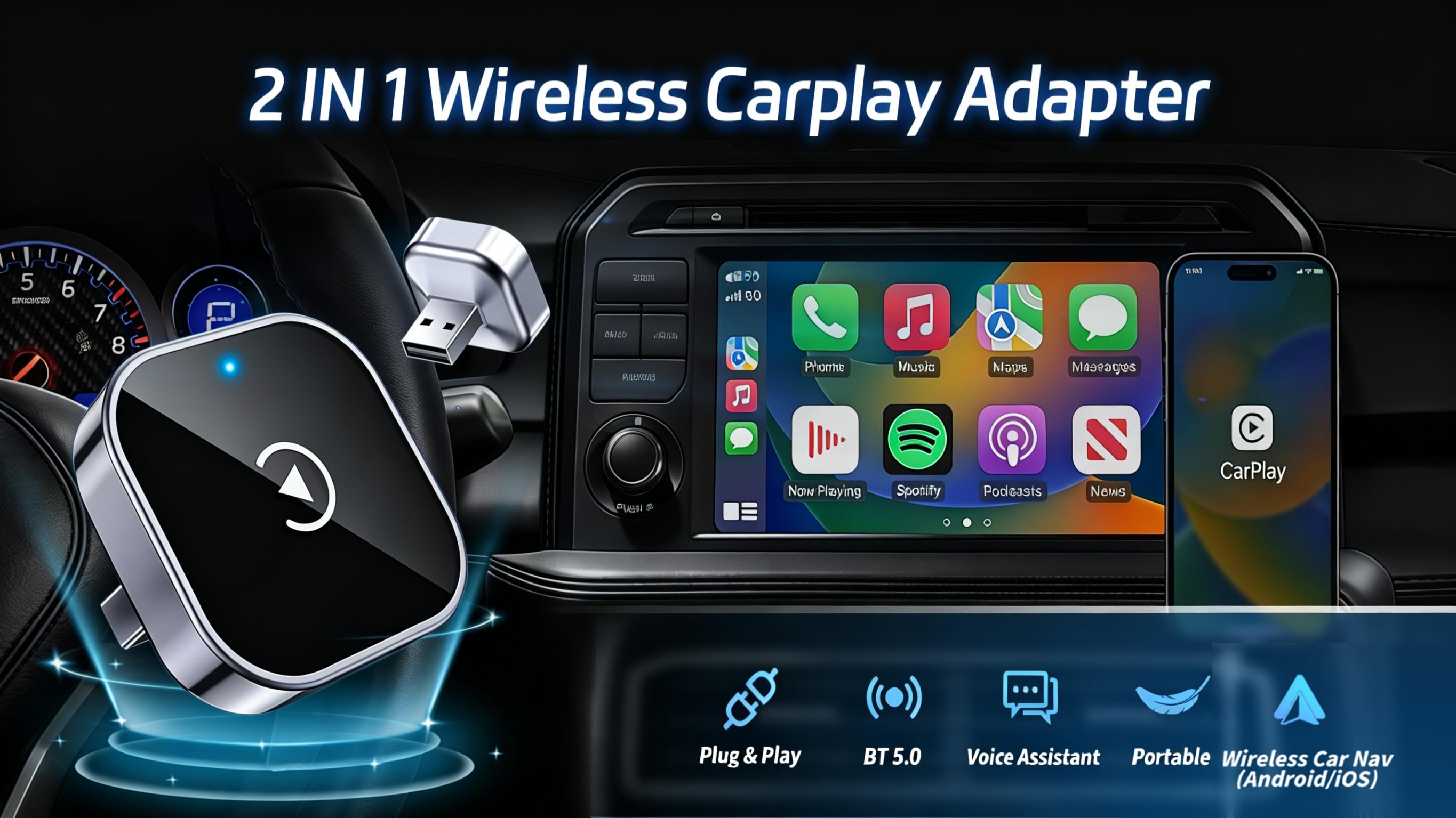 2026 Wireless CarPlay Adapter for iPhone/Android - Fast Connection, No Delay, Hands-Free Calling Wireless Adapter Mini USB Car Design, Apple CarPlay Plug-and-Play, Easy to Use,5.8GHz Dual-Band Bluetooth 5.0, Supports Both USB-A & USB-C Ports, 2026 Wireless CarPlay Adapter for iPhone/Android - Fast Connection, No Delay, Hands-Free Calling Wireless Adapter Mini USB Car Design, Apple CarPlay Plug-and-Play, Easy to Use,5.8GHz Dual-Band Bluetooth 5.0, Supports Both USB-A & USB-C Ports,