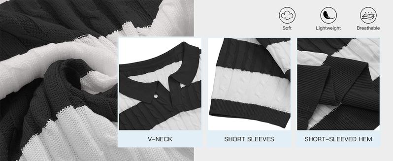 HYPESTFIT Men's Striped Casual Collar Short Sleeve SweaterRegular Fit Casual Lightweight Half Sleeve Pullover!for Summer, Fashion Men's Knitwear for Daily Wear