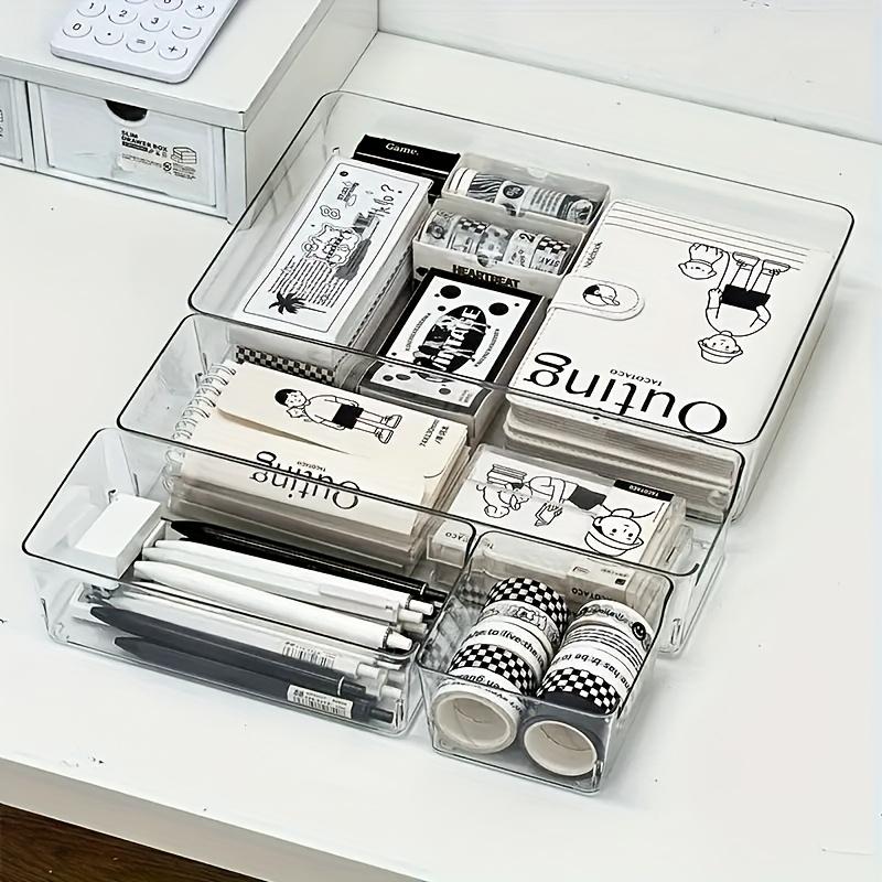 2-piece plastic storage box set - stackable drawer and desktop organizer separated, no assembly required, free combination modular system, suitable for cosmetics, office, kitchen, bathroom, wardrobe - transparent drawer organizer box