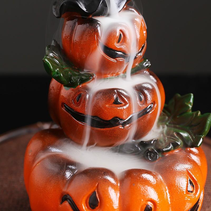 Original Resin Halloween Pumpkin Backflow Incense Burner, European Vintage Ghost Festival Smoke Fountain Incense Holder Decor, Delicate Resin Craft, Slow Downflow Smoke Design, Perfect Desktop Ornament For Home Shop Halloween Party, Ideal Holiday Gift Bir