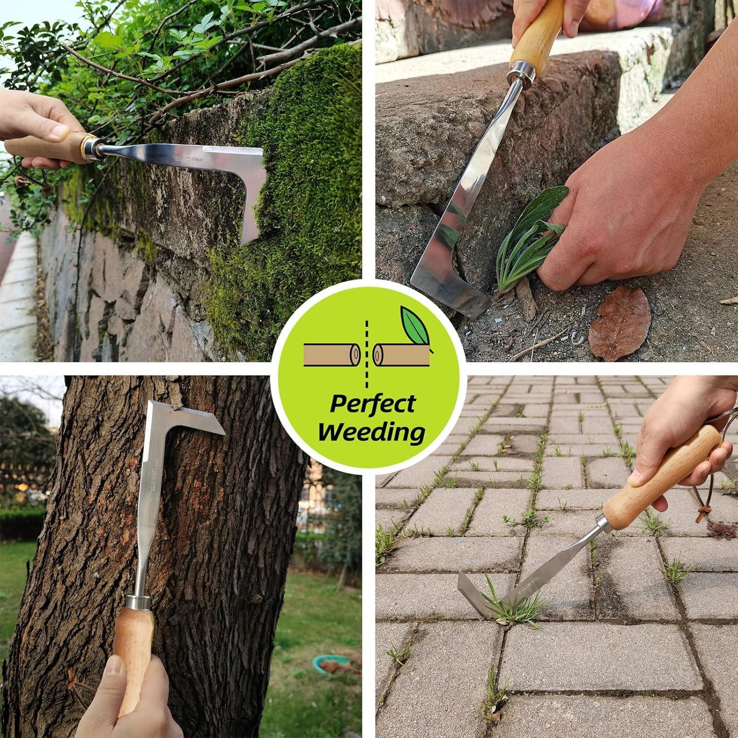 2026 Crack Weeder Tool , lawn mower tools Stainless Steel Manual Grass Puller with Beech Wood Handle for Sidewalk Driveways Patio Paver Narrow and Wall Gaps Garden