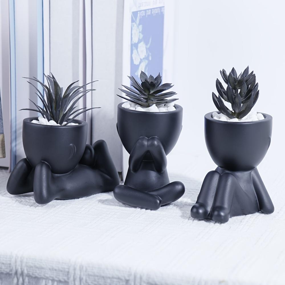 Gothic Artificial Succulent Set - 3 Human-Shaped Mini Planters with Dark Style Succulents, Creepy-Cute Desktop Ornaments for Halloween & Year-Round Decor