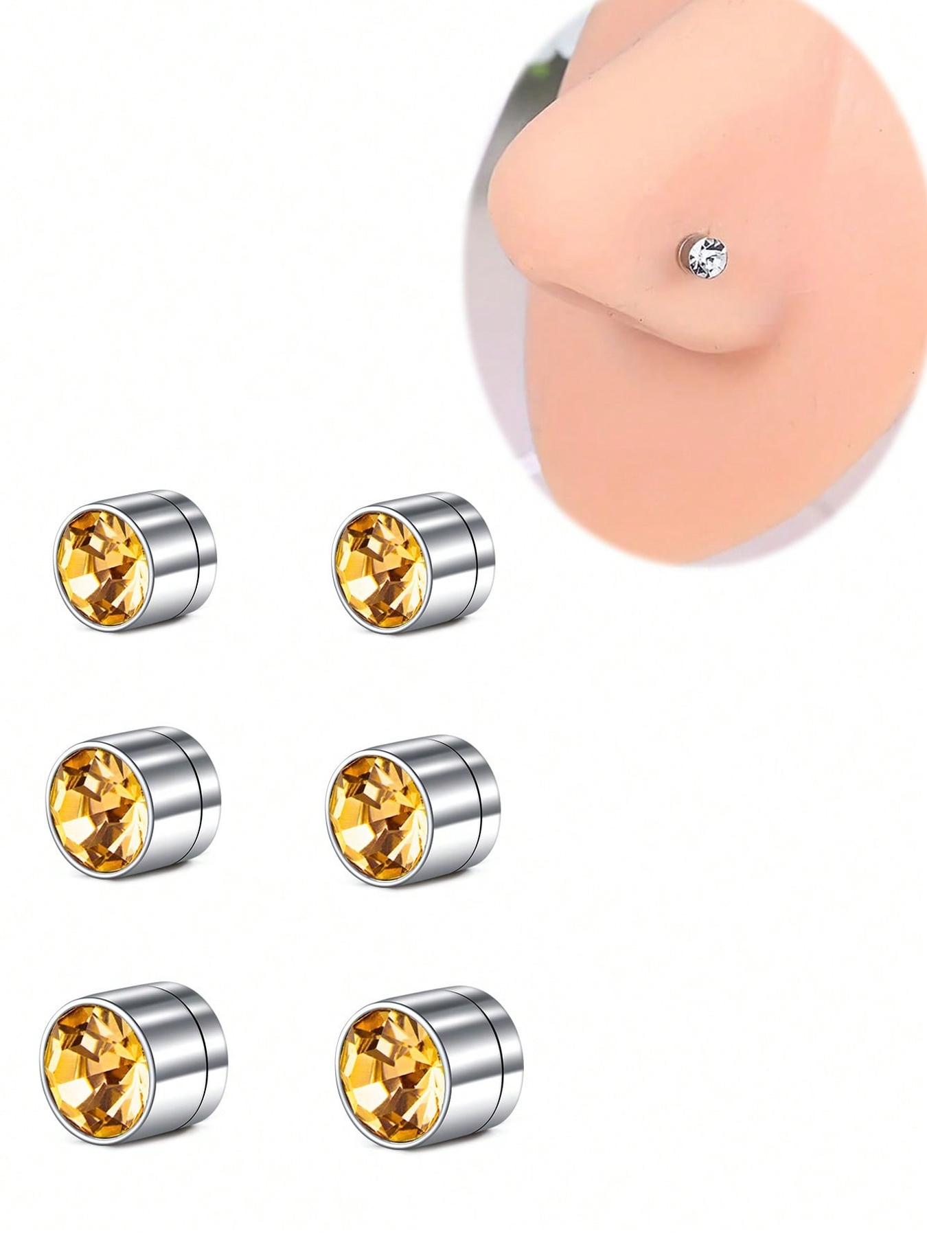6pcs Magnetic Fake Nose Stud, Fake Nose Piercing Silver Gold Clip On Earring, Nose Piercing Jewelry