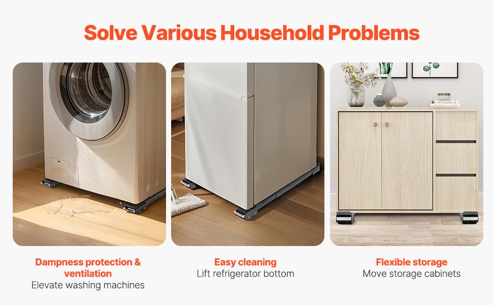 VEVOR Heavy Duty Appliance Rollers, 330 lbs Load Capacity, Furniture Dolly Mobile Roller with Adjustable Base for Washer and Dryer, Extendable Appliance Rollers Easily Move Washing Machines, Gray