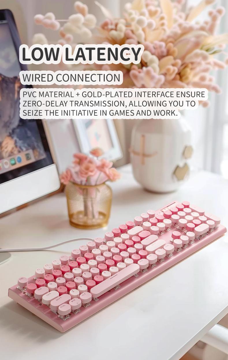 Cute Full Size Wired Keyboard for Girls, White Backlit Typewriter Keyboard with Volume Knob, Light Switch Button and Foldable Stands, Wired Keyboard with Number Pad for Computer PC Laptop