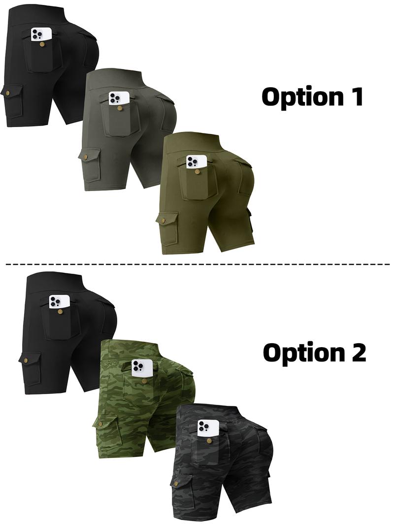 CHRLEISURE 3PCS Women High Waisted Cargo Shorts With Pockets Gym Running Shorts bike Shorts For Women fitness summer