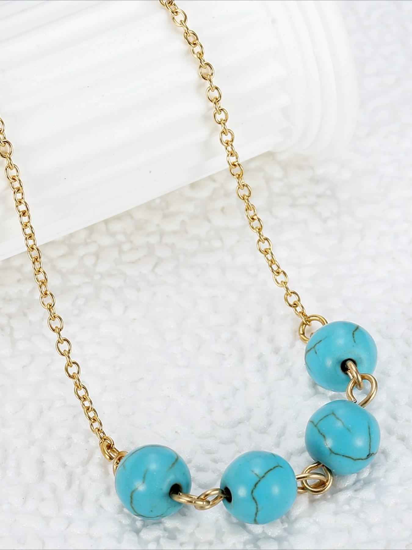 Bohemian Style Synthetic Stone Necklace Made of Stainless Steel That Does Not Fade, Versatile Summer Seaside Accessory