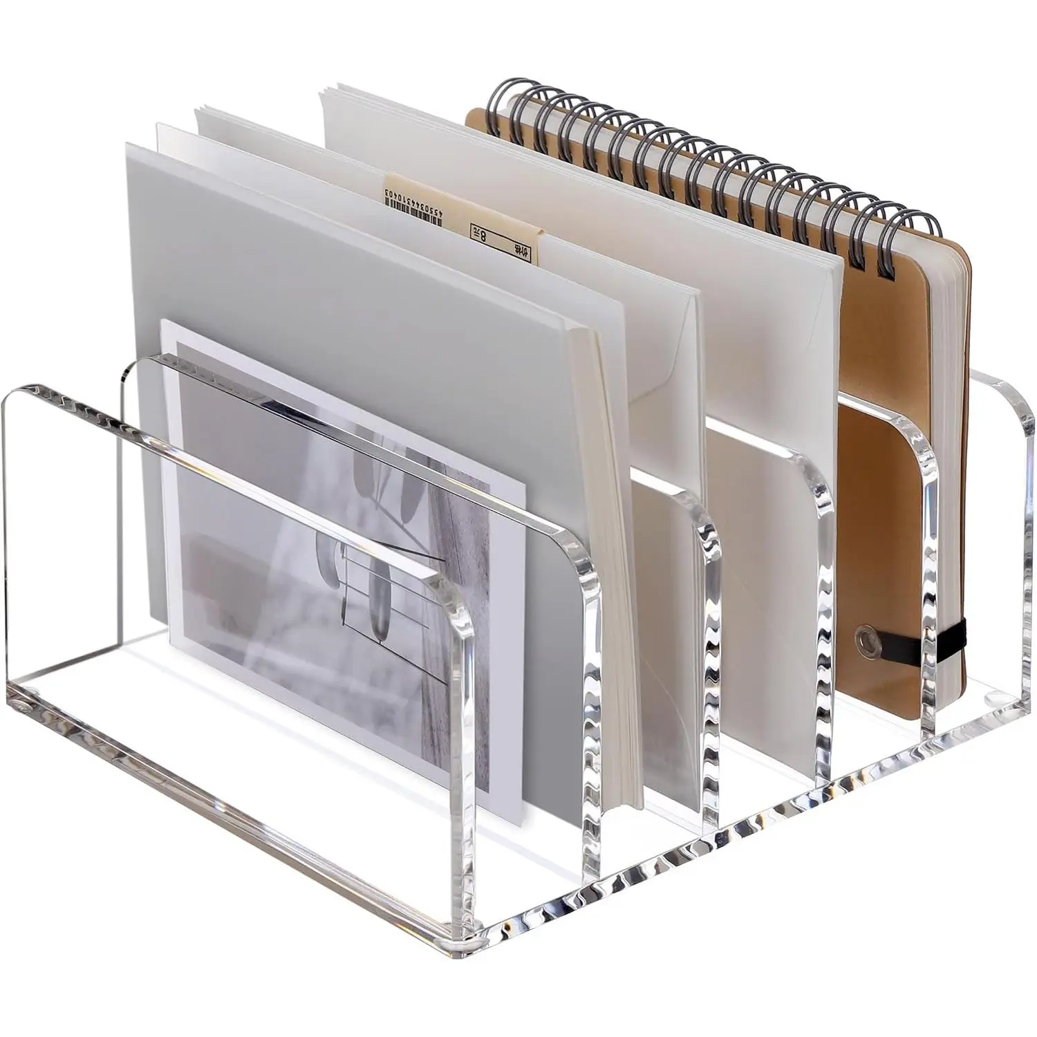 Acrylic Desk Organizer, 5 Compartments Mail Organizer,Small File Holders Letter Organizer,Clear Office Organization,Multifunction Sorter Envelope Rack for Office,Home, School