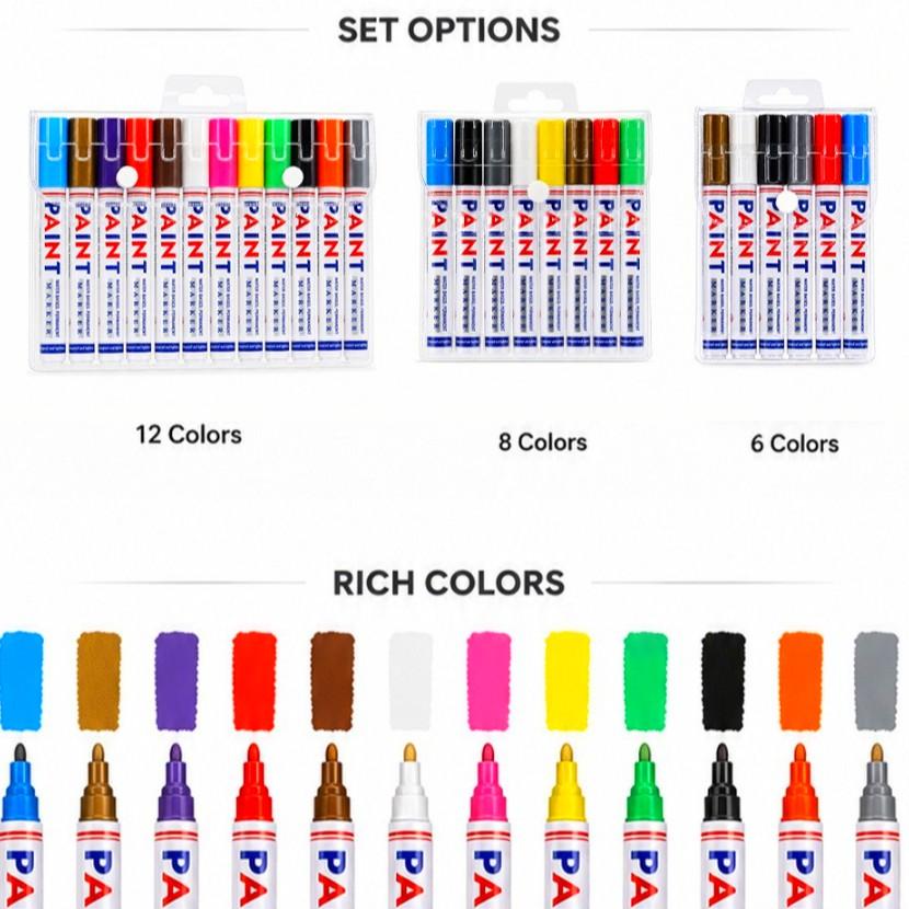 Permanent Paint Marker Pen Set, Waterproof Quick Dry Markers for Car Tires, Metal, Wood & Glass, Ideal for DIY Crafts & Repair, Waterproof Art Markers, Marker Pens Set