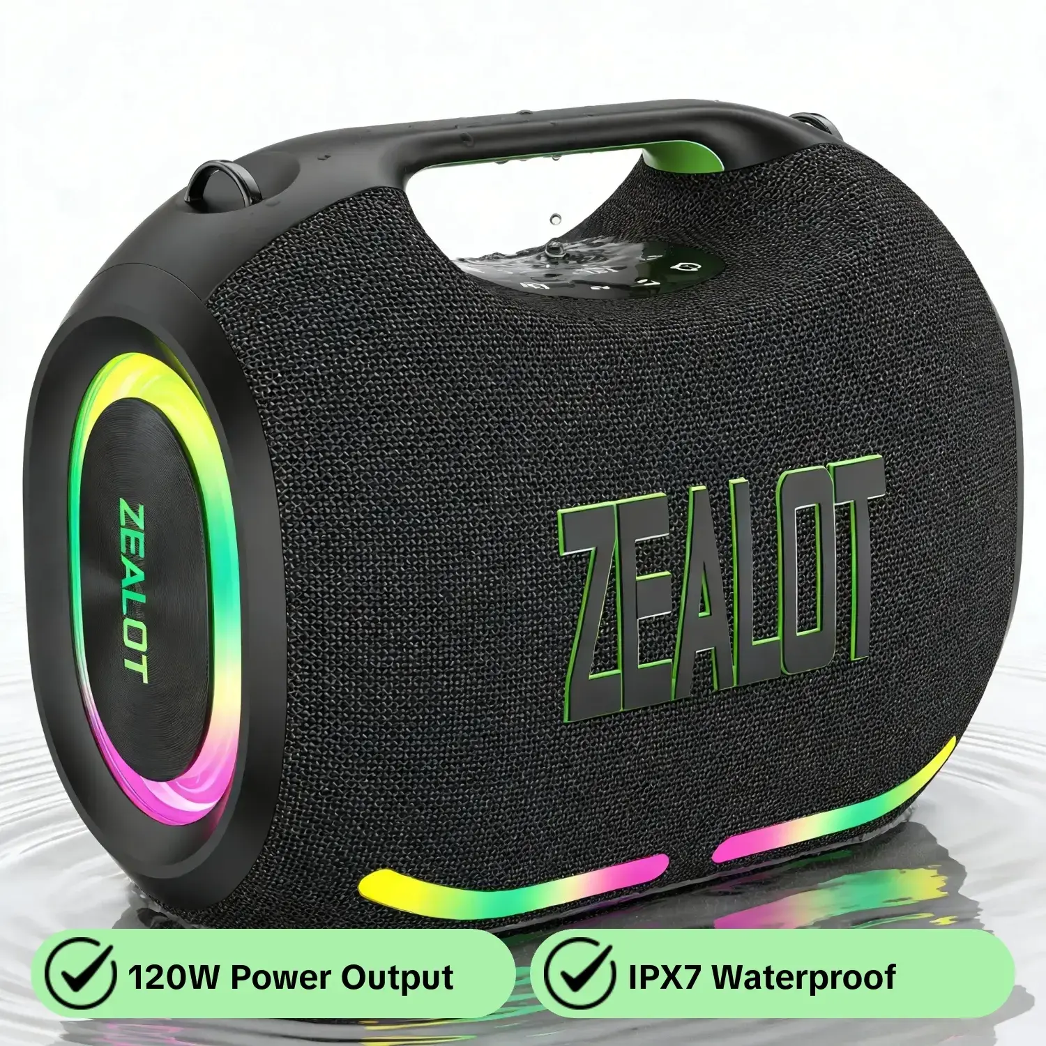 ZEALOT Wireless Bluetooth Speaker, 120W Shocking Bass with IPX7 Waterproof, 24000mAh Long-Lasting Battery, RGB Sync to Music, Dual Carry Ways, Portable Waterproof Speaker, Outdoor Wireless Speaker, DSP EQ/PD Fast Charge/BT5.4, Outdoor Speakers