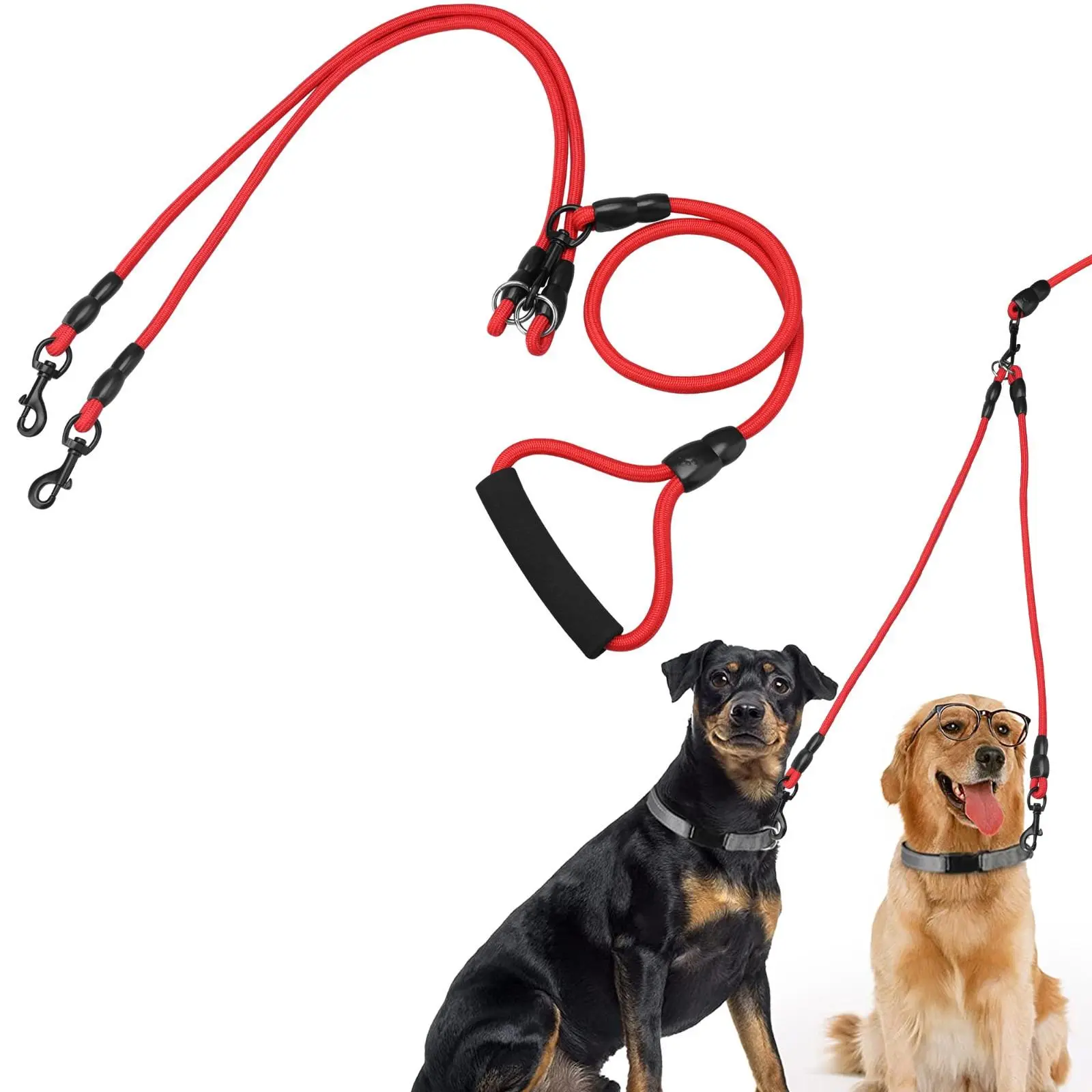 Double Dog Leash for 2 Dogs - Size L, Padded Handle, 360° Swivel No-Tangle Pet Walking & Training Lead rope traction dual campingessentials
