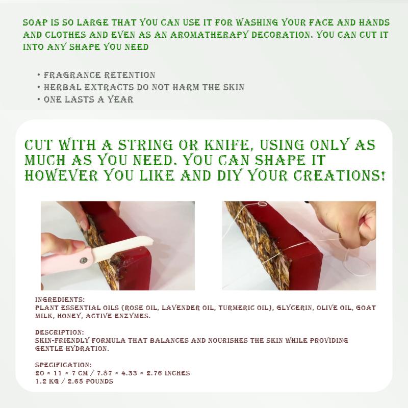 BISUTANG Skin Repair XXXXL Turmeric Soap Bar Cut-Your-Own Jumbo Block Turmeric Rose Lavender Options Natural Plant-Based Formula Body Wash Calming Cleansing Cleanser