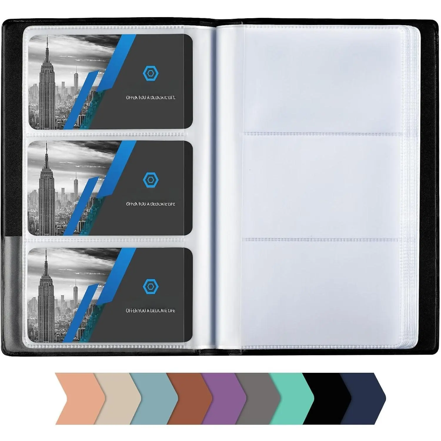 Business Card Organizer Book, Holds 240 Cards, Black | Portable PU Leather Business Card Holder with Clear Sleeves, Professional Card Binder for Office, Meetings, Networking