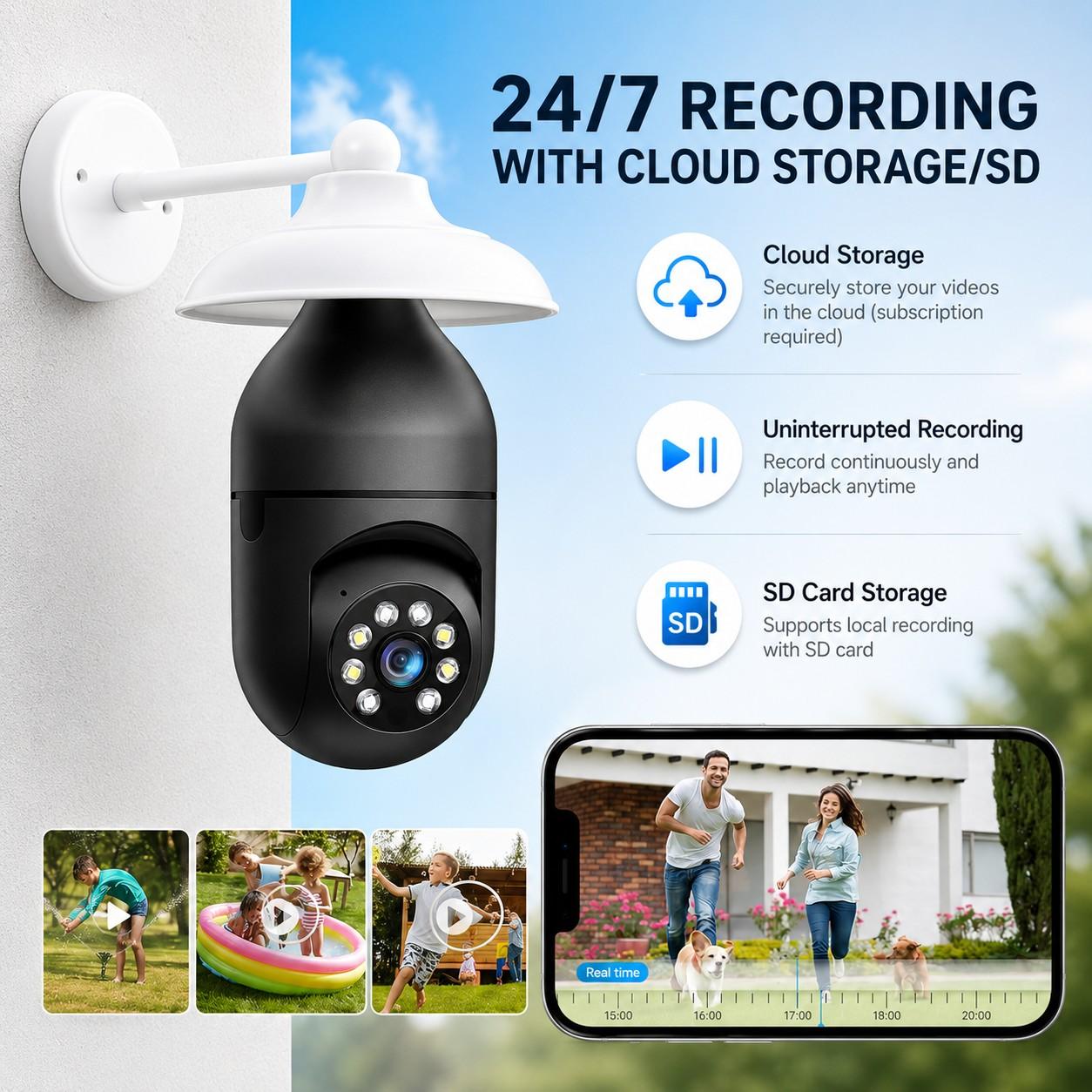 2.4GHz WiFi Security Camera, 2k Wireless Outdoor Motion Detection, Two-Way Audio, Color Night Vision, Human Body Detection, Bulb Camera