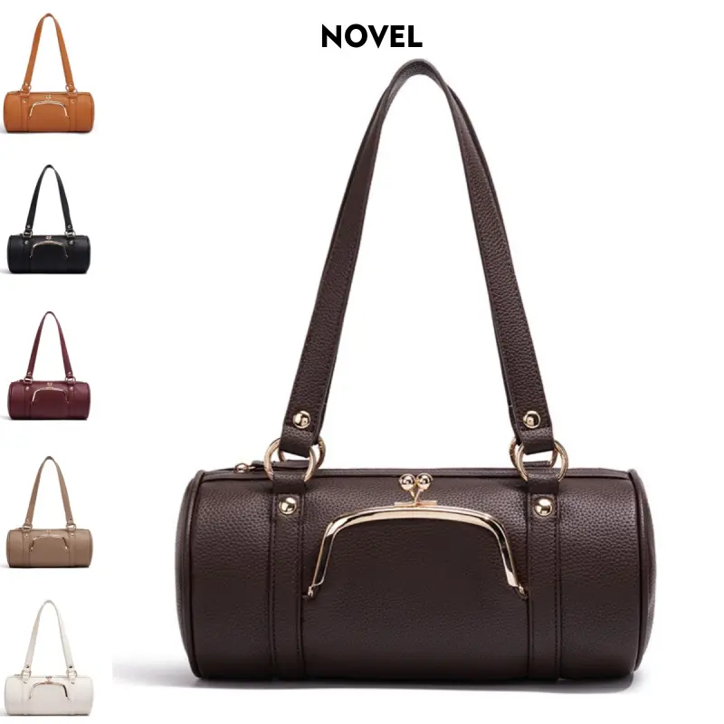 NOVEL New Unique and Stylish Boston Bag; Niche-Design Cylinder Pillow Bag; Elegant and Fashionable Handbag; Trendy and Versatile Shoulder/Crossbody Bag; Retro Baguette Underarm Bag