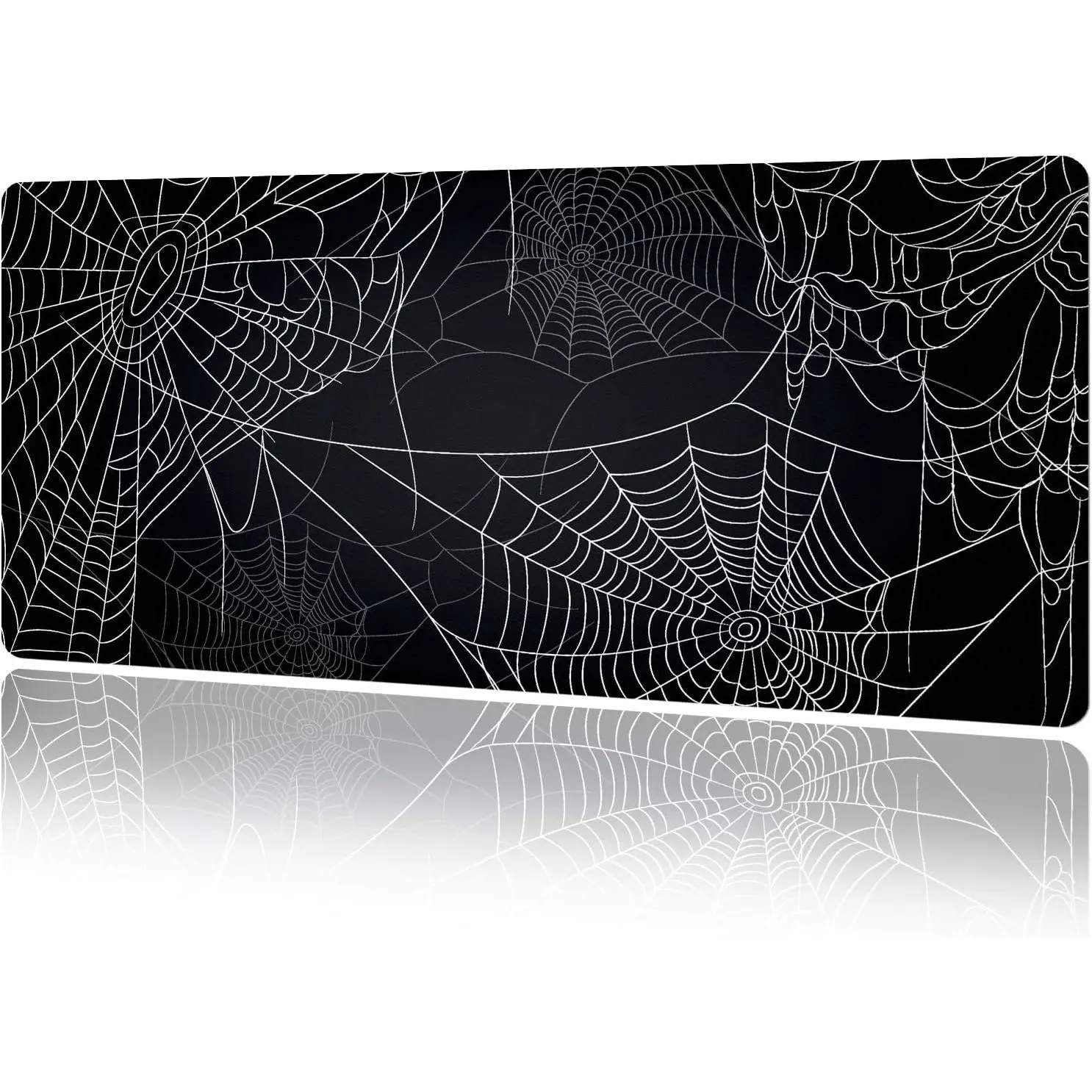 Large Size Cute Spider Web Polyester Rubber Mouse Pad, 23.6"x13.8" Gaming Office Desk Surface Mat with Stitched Edges, Waterproof Anti-Slip Base for Gamers