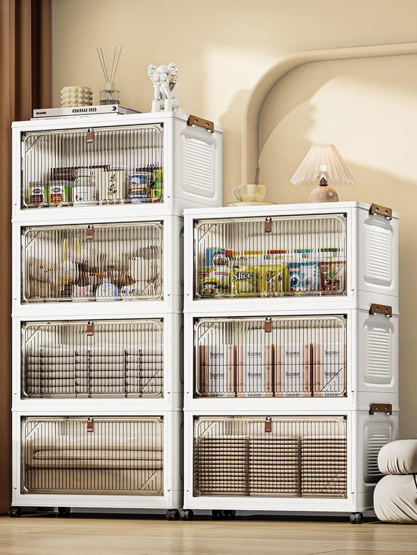 Large Capacity Foldable Storage Box, Collapsible Storage Box, Plastic Mobile Wardrobe Organizer, Clothes Sorting Cabinet, Space-Saving Design for Home Use