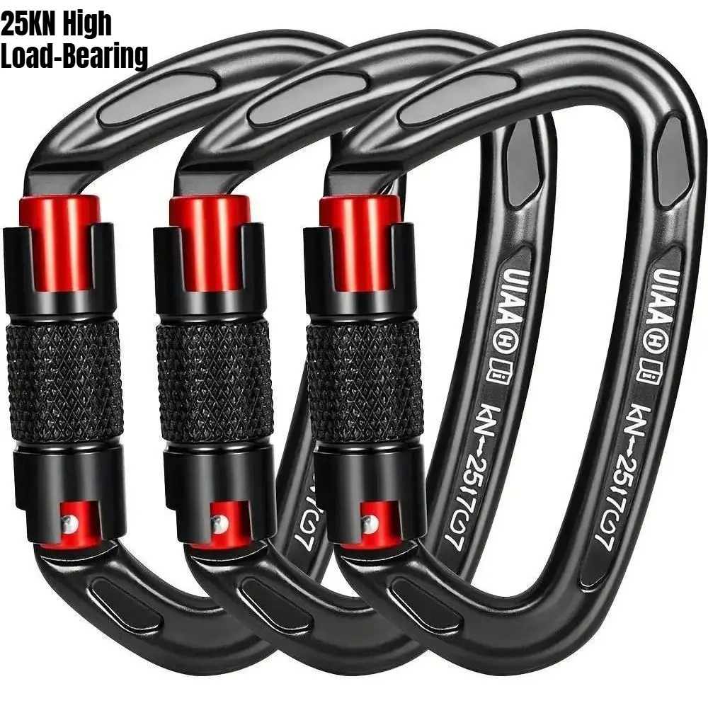 Aluminum Alloy D-Shape Auto-Locking Carabiner Clip, Double Anti-Drop Heavy-Duty Safety Buckle Hook for Rock Climbing, Camping, Daily Utility Use