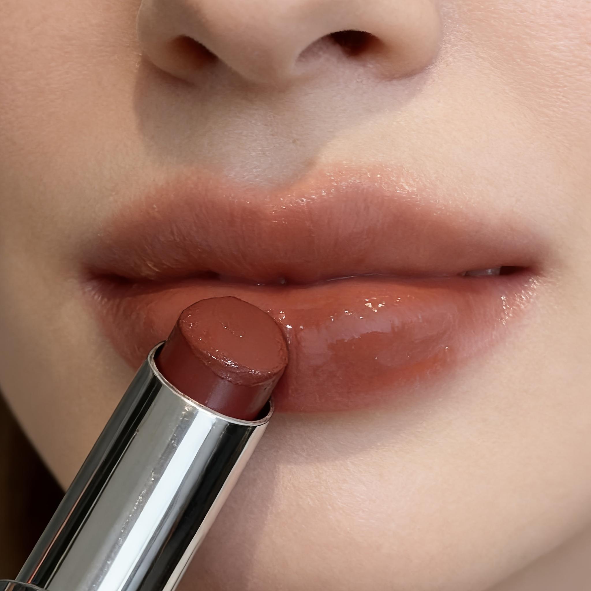[Moisturizing Tinted Lip Balm] HERORANGE New Mirror-Finish Moisturizing Plumping Tinted Lip Balm, Hydrating Daily Lipstick with a Watery Glow, Cinnamon Milk Pudding Lip Balm, Fade-Resistant, Smudge-Proof, Long-Lasting Hydration, Glossy Solid Lip Gloss, Mo