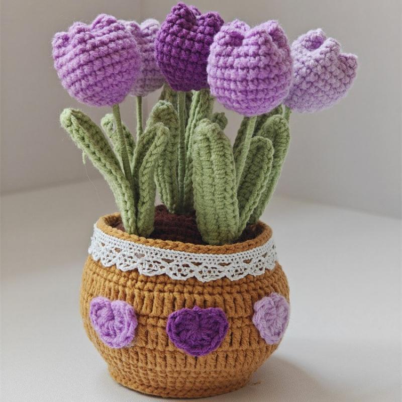 Hand-crocheted tulip bonsai, DIY yarn artificial bouquet, creative crocheted gifts, Mother's Day gifts and toys.