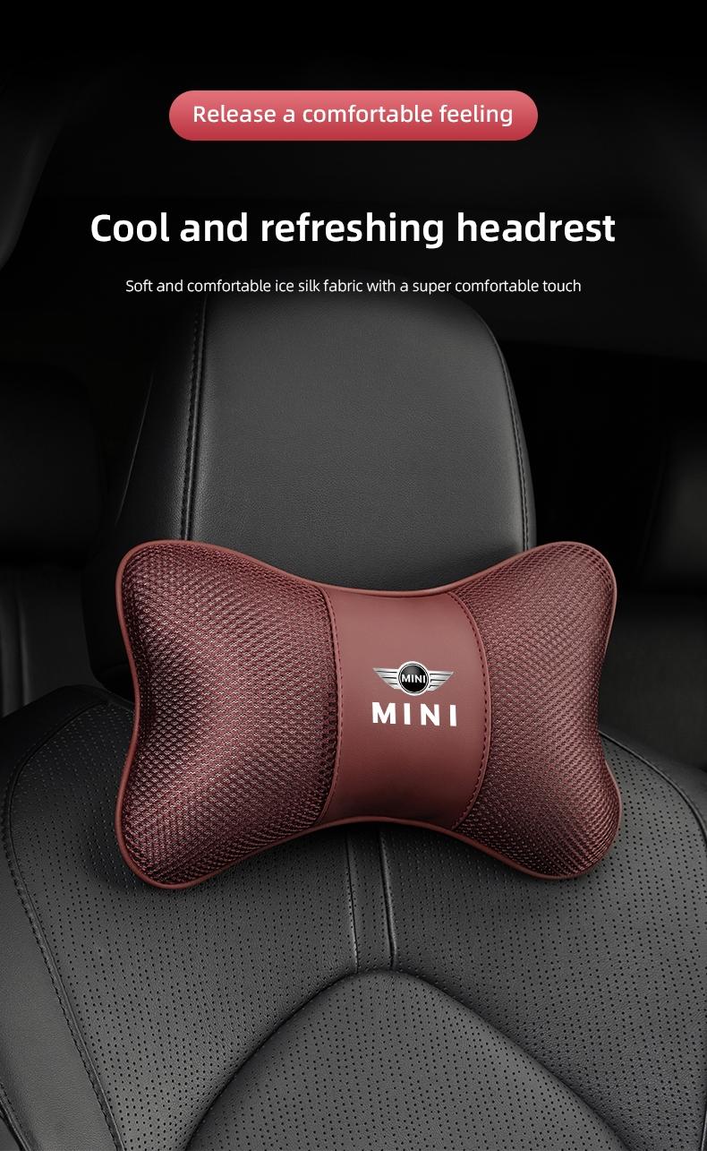 1Pcs Car Seat Headrest Ice Silk Neck Pillow Support Soft Pad For MINI One Cooper JCW Countryman Clubman Cabrio Paceman Coupe Roadster Clubvan