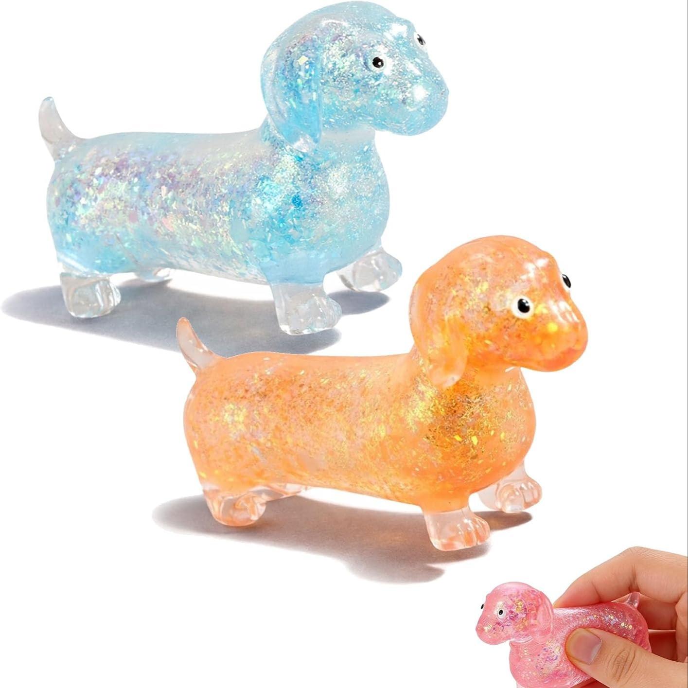 1/2/4PCS Dachshund Squishy Toy, Squishy Weiner Dog, Stress Relief Toy, Glitter Weiner Dog Maltose Stress Ball, Slow Rise Fidget for Anxiety Relief, Soft Squeeze Desk Gadget for Home Office Travel
