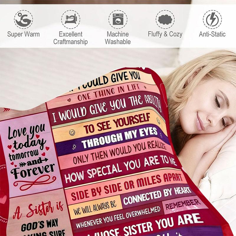 Best Sister Ever Valentine's Day Fleece Blanket 270G - To My Valentine Sister Gift with Heartfelt Message, Soft Flannel Throw Blanket for Sister, Perfect for Birthday Christmas Thanksgiving, Warm