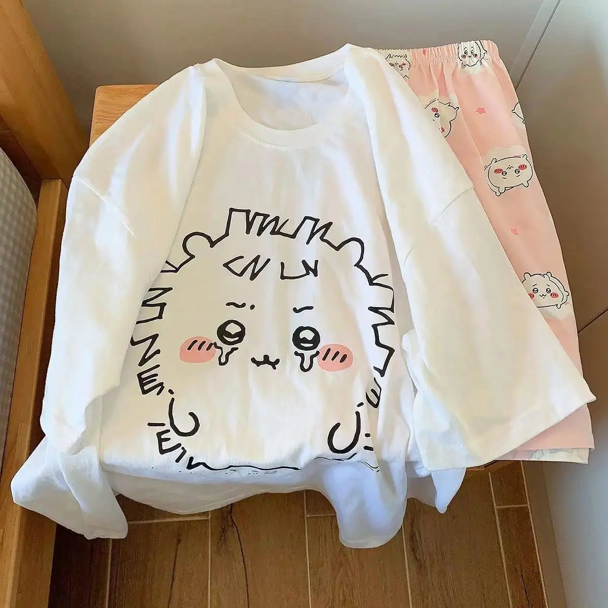 Chiikawa Pajamas Girls Summer Thin Round Neck Short Sleeve Shorts Home Clothes Set Hachiware USAG Cute Pajamas