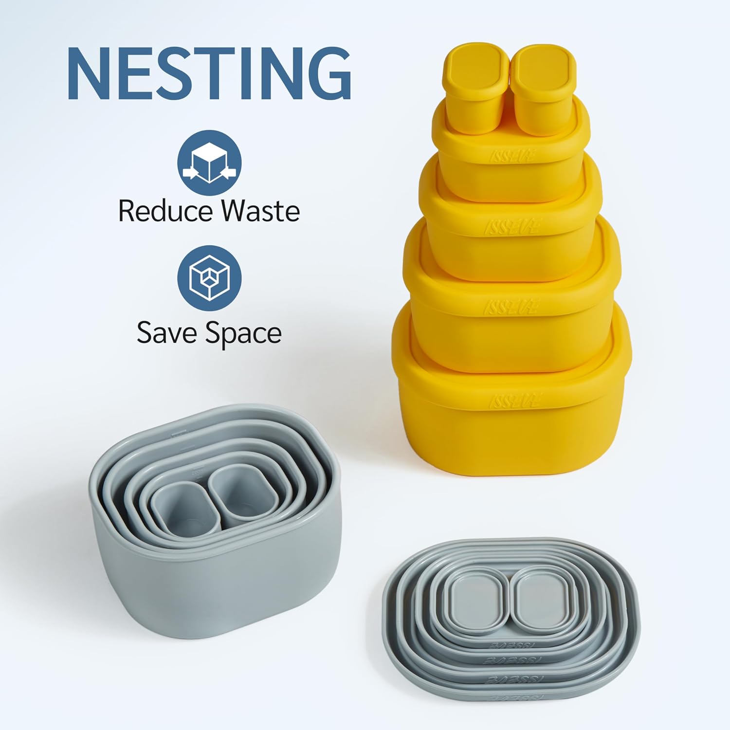 12 count/Set Nesting   Storage Containers with  | , , Meal Prep Containers, Small Freezer Portions, Dishwasher Cleaning, Nested Cabinet Storage, 5 Sizes, Grey