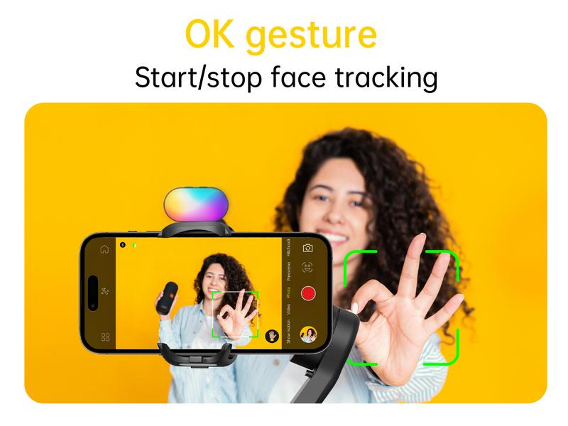 AOCHUAN 3-Axis Gimbal Stabilizer for Smartphone, Gimbal w/RGB Magnetic Fill Light Upgraded Face Tracking Focus Wheel Foldable iPhone Gimbal for iPhone/Android Phone gimbal Vlog RecordingCamera Clip Camera Accessories Smart XE-2