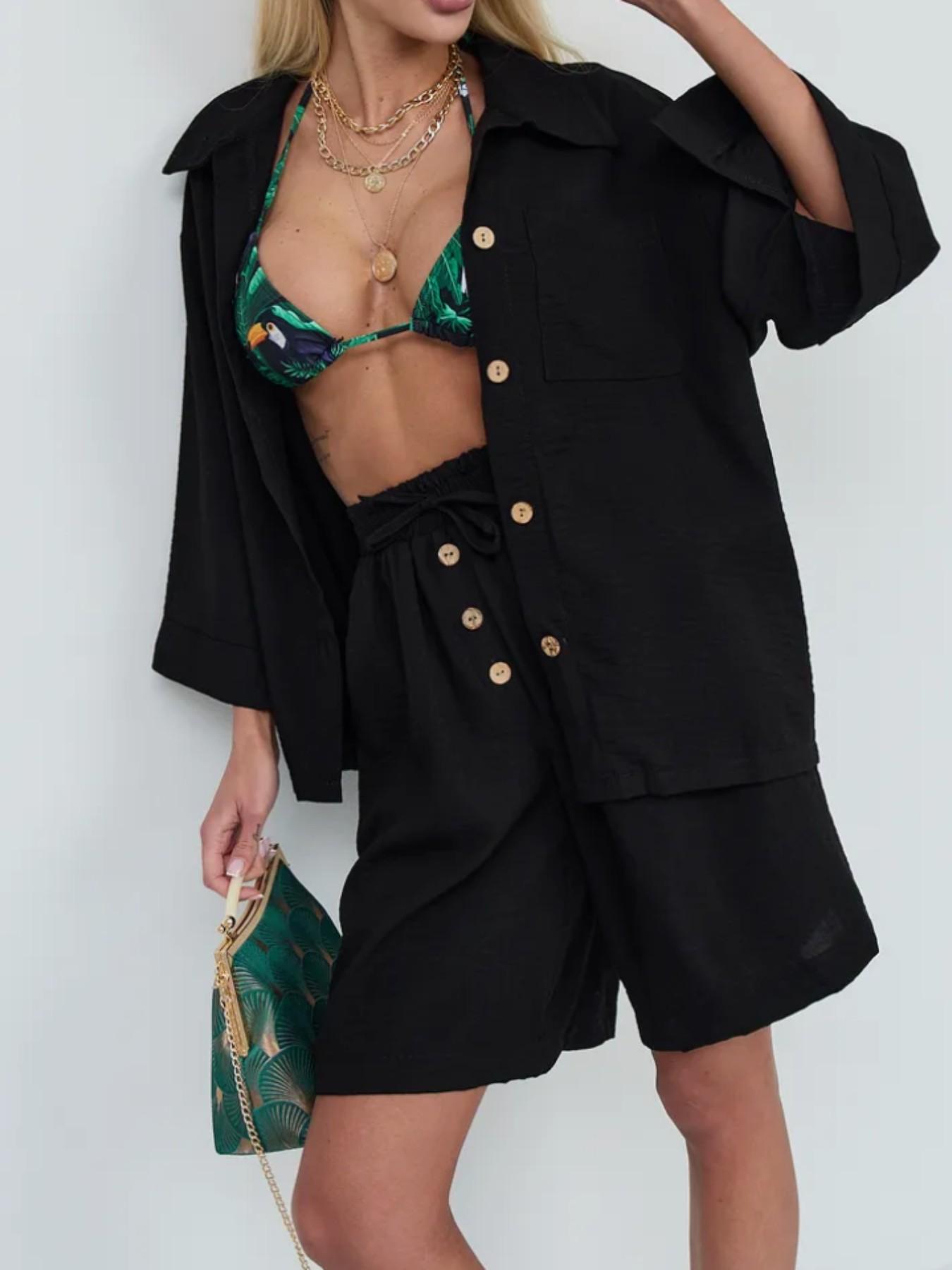 Spring Summer Fashion Womenswear Short Pants Pure Color Shirt Two-Piece Set Suits Casual Loose Fit Short Sleeve Women's