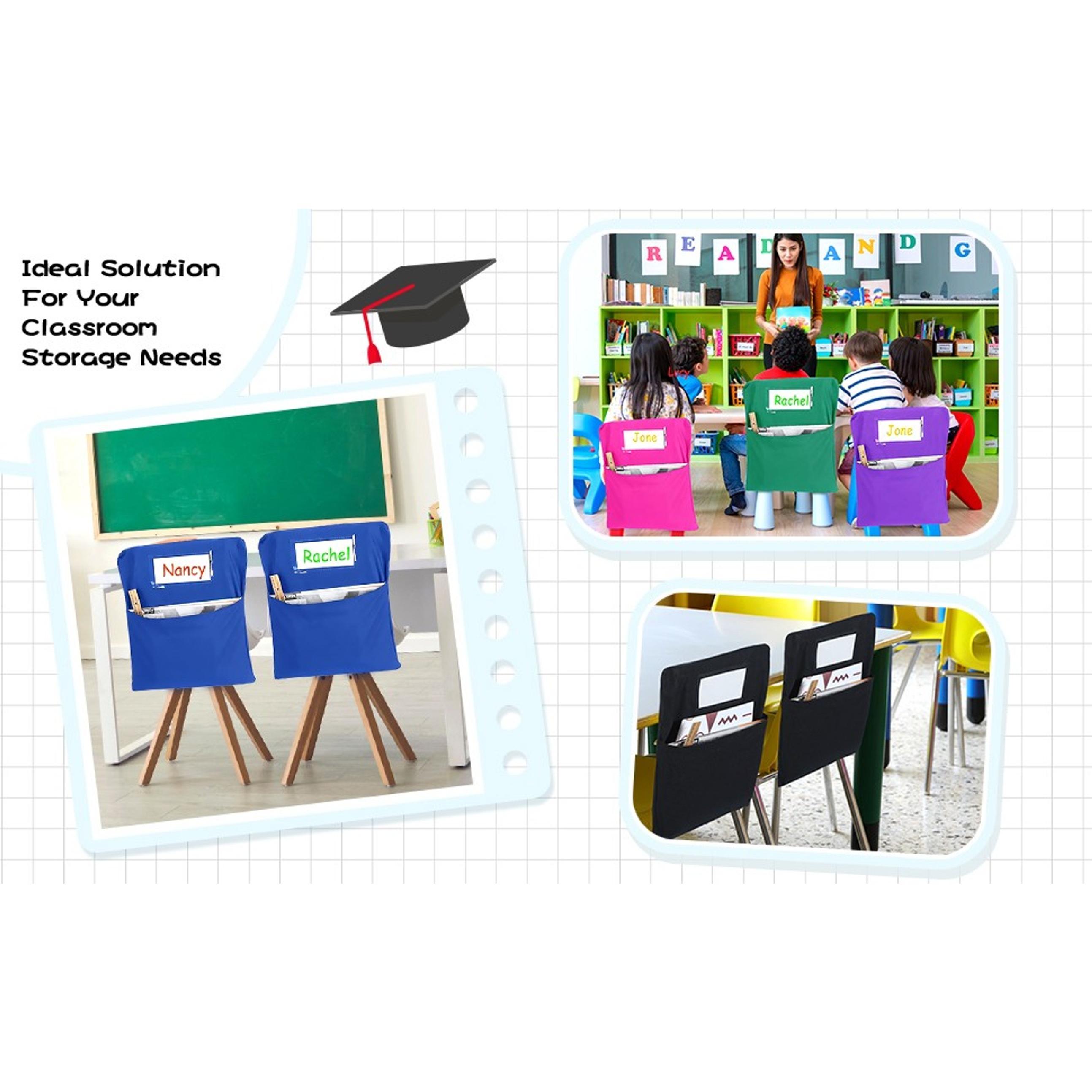 6 Pack 17 Inch Chairback Chart Student Chair Pockets, Black | Chair Back Classroom Organizer, with Name Tag, Chairback Storage Bags, Desk Organizer for Keeping Book Table Desk Organized 6 Pack 17 Inch Chairback Chart Student Chair Pockets, Black | Chair Back Classroom Organizer, with Name Tag, Chairback Storage Bags, Desk Organizer for Keeping Book Table Desk Organized