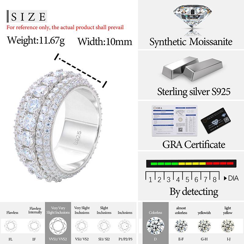 【R60 Live2 】UCCIYO Fine Jewelry VVS1 Synthetic Moissanite Rings For Men Hip Hop Pave Setting S925 Sterling Silver Rings Hip Hop Jewelry