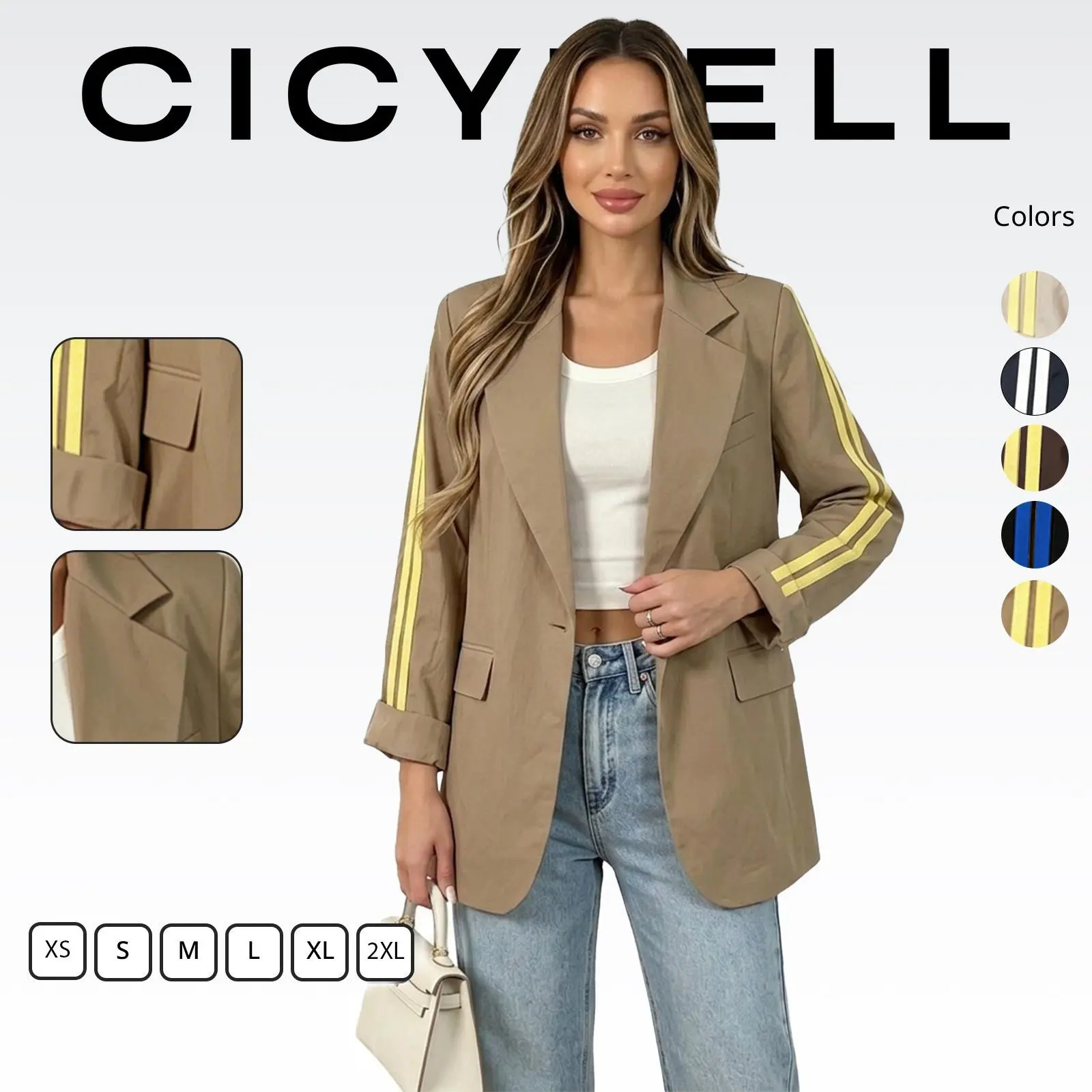 Cicy Bell Women‘s Color Block Blazer Business Casual Notch Lapel Suit Jacket
