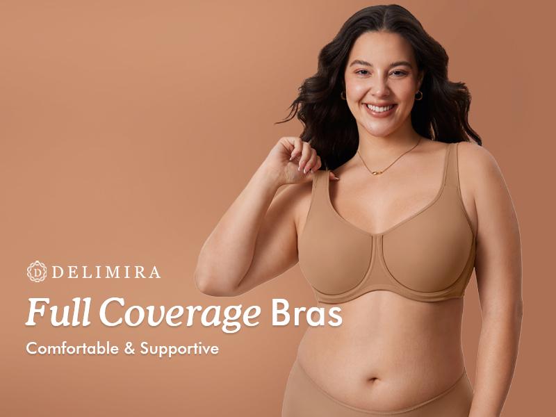 DELIMIRA Women's Confishape Full Coverage Bra Plus Size Supportive Underwire Unlined Comfortable Bras SpringStatements