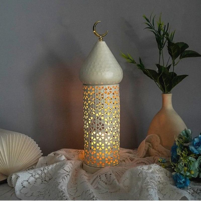 Islamic Mosque Style Hollow Candle Holder, Ramadan Decoration, 1pc New Moon Lantern, Eid Mubarak Ornament, Festive Home Decor, Interior Decoration Accessories