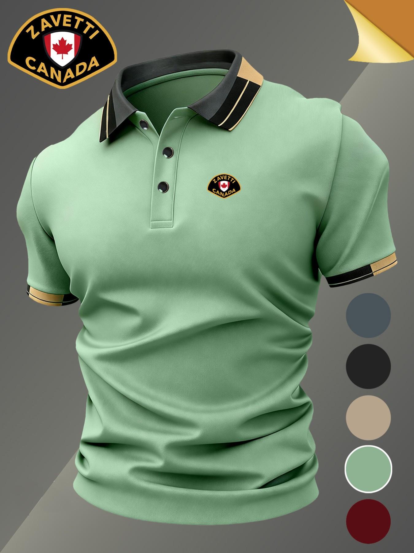 Hh4946 Zavetti Canada Logo Print Men's Polo Shirt, Elastic Casual Breathable Four-Season Comfortable Durable High-End Polo