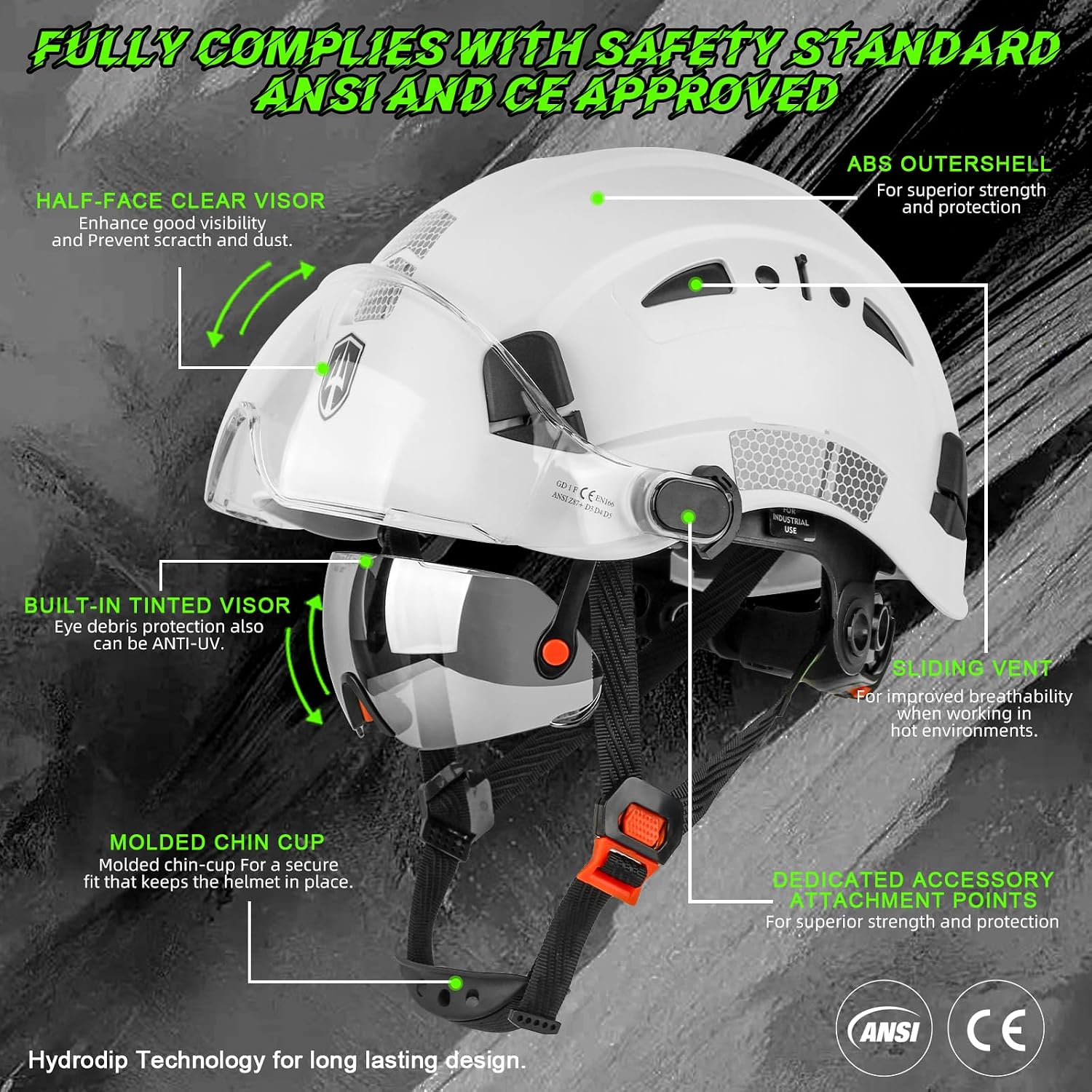 ABS Plastic Construction Safety Hard Hat with Tinted Visors, Vented Design for Men’s Work Head Protection, Construction Hat for Home Improvement & Work Safety